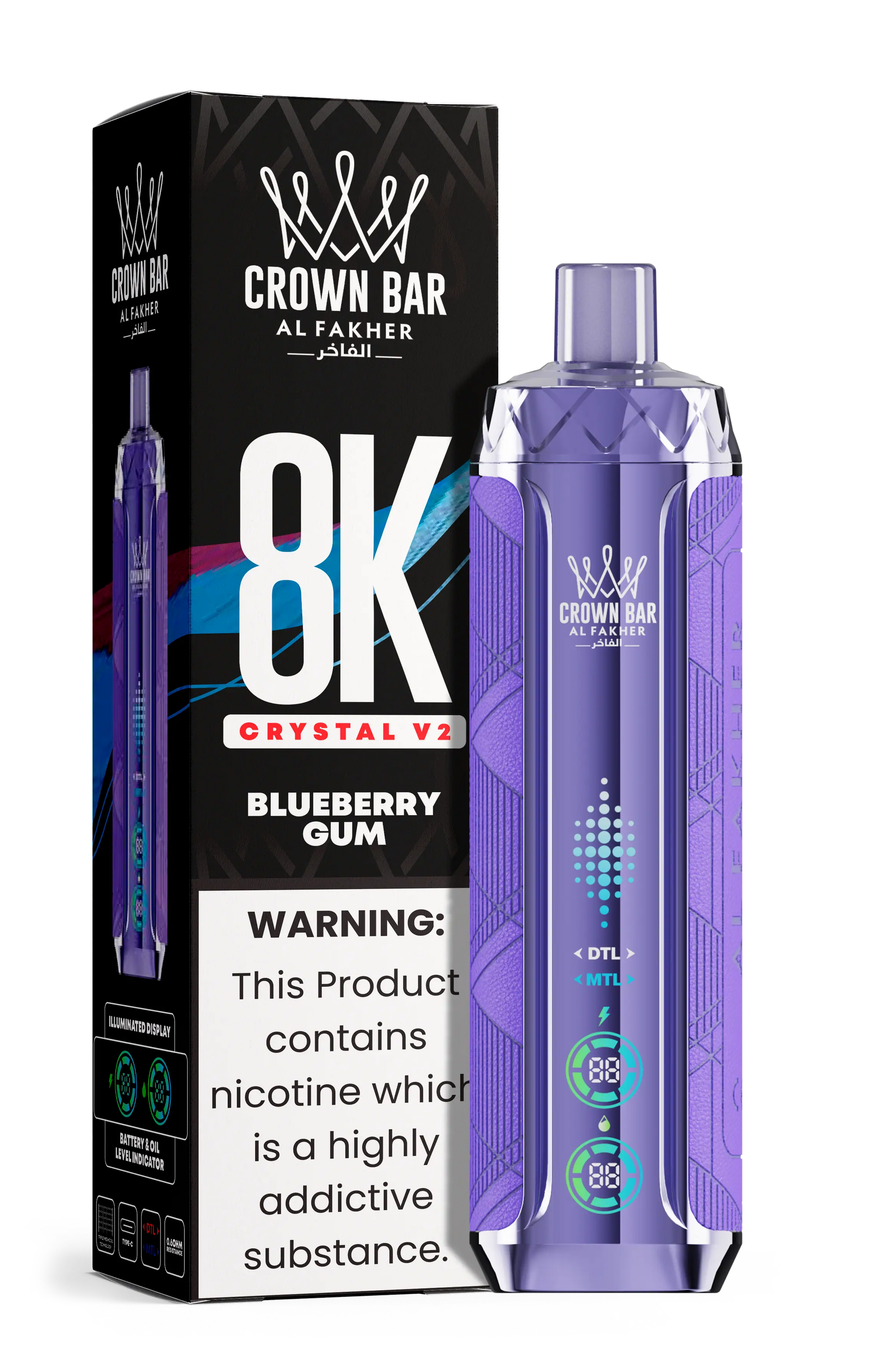 Al Fakher Crown Bar 8K Crystal V2 Blueberry Gum kaufen – 8000 Puffs Einweg Vape | bigpuff.shop