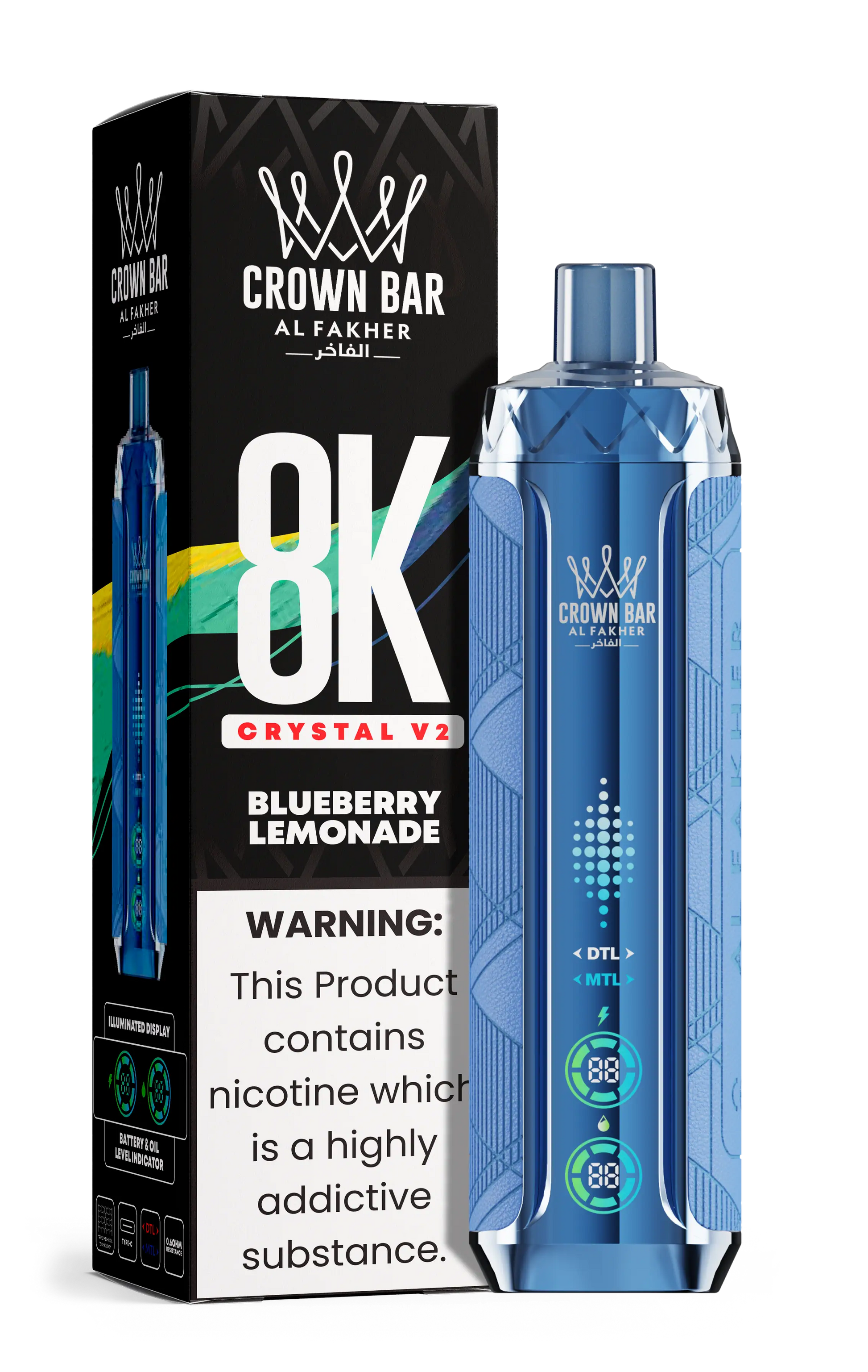 Al Fakher Crown Bar 8K Crystal V2 Blueberry Lemonade kaufen – 8000 Puffs Einweg Vape | bigpuff.shop