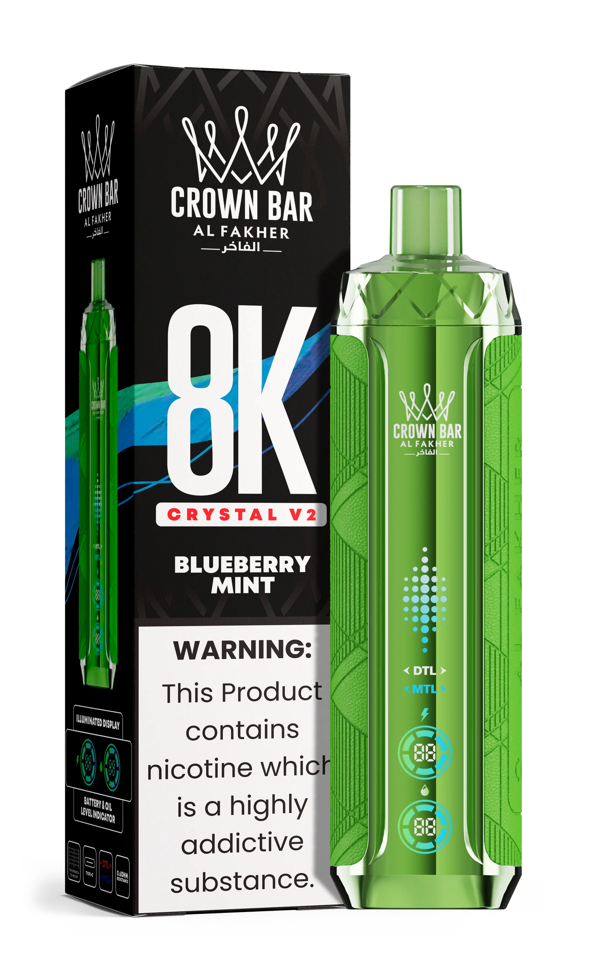 Al Fakher Crown Bar 8K Crystal V2 Blueberry Mint kaufen – 8000 Züge Einweg Vape | bigpuff.shop