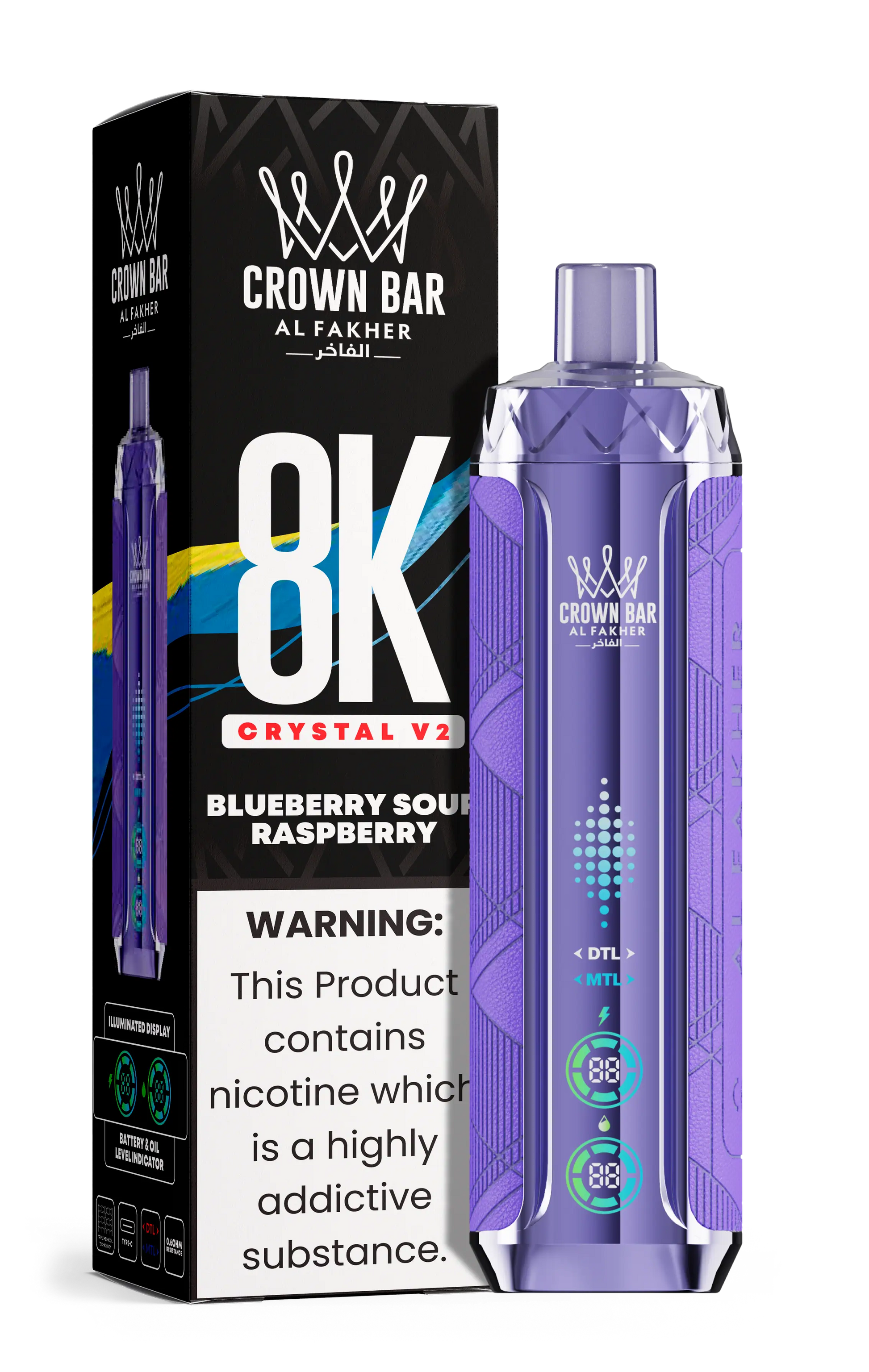 Al Fakher Crown Bar 8K Crystal V2 Blueberry Sour Raspberry kaufen – 8000 Puffs Einweg Vape | bigpuff.shop
