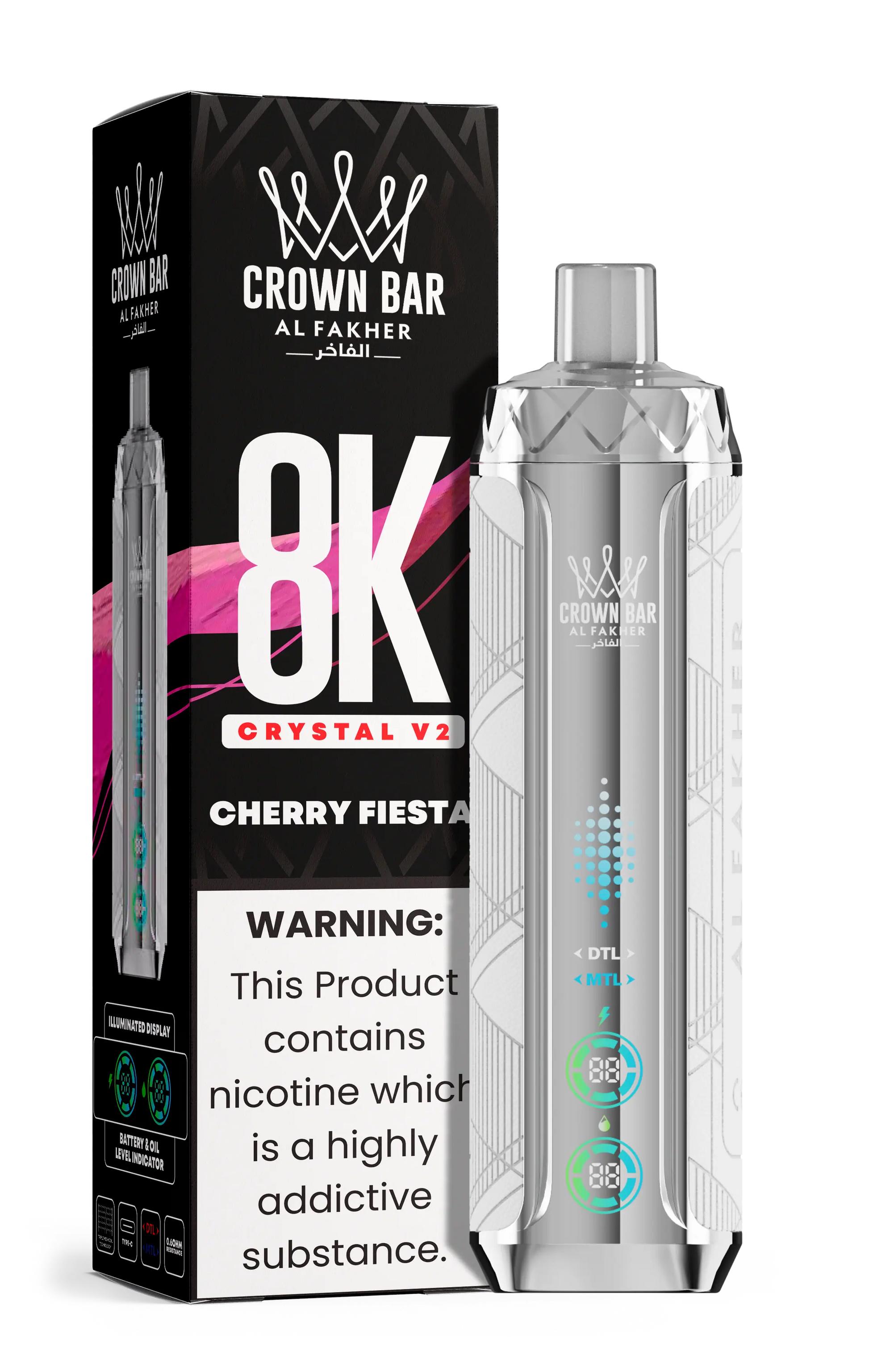 Al Fakher Crown Bar 8K Crystal V2 Cherry Fiesta kaufen – 8000 Züge Einweg Vape | bigpuff.shop