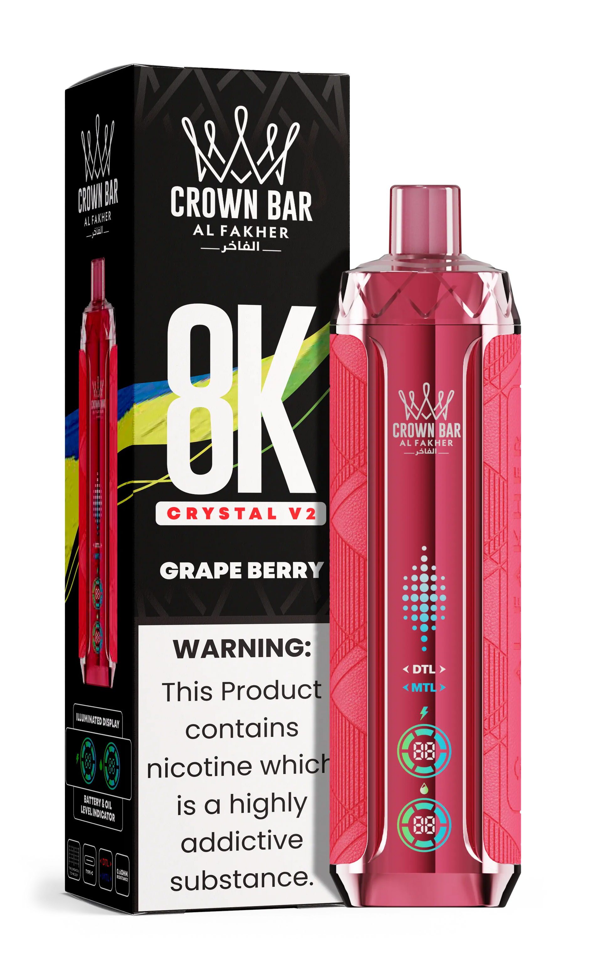 Al Fakher Crown Bar 8K Crystal V2 Grape Berry kaufen – 8000 Züge Einweg Vape | bigpuff.shop