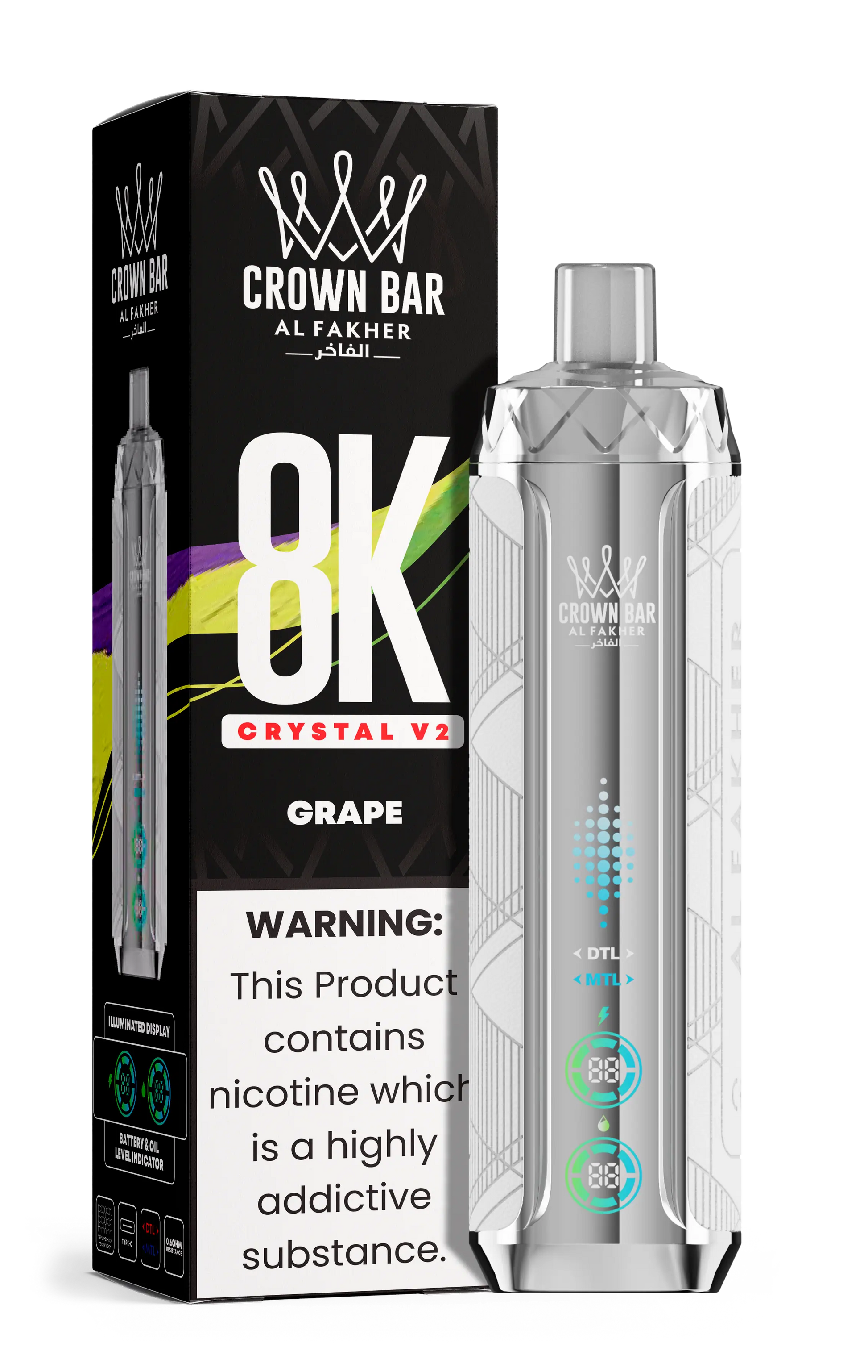 Al Fakher Crown Bar 8K Crystal V2 Grape kaufen – 8000 Züge Einweg Vape | bigpuff.shop