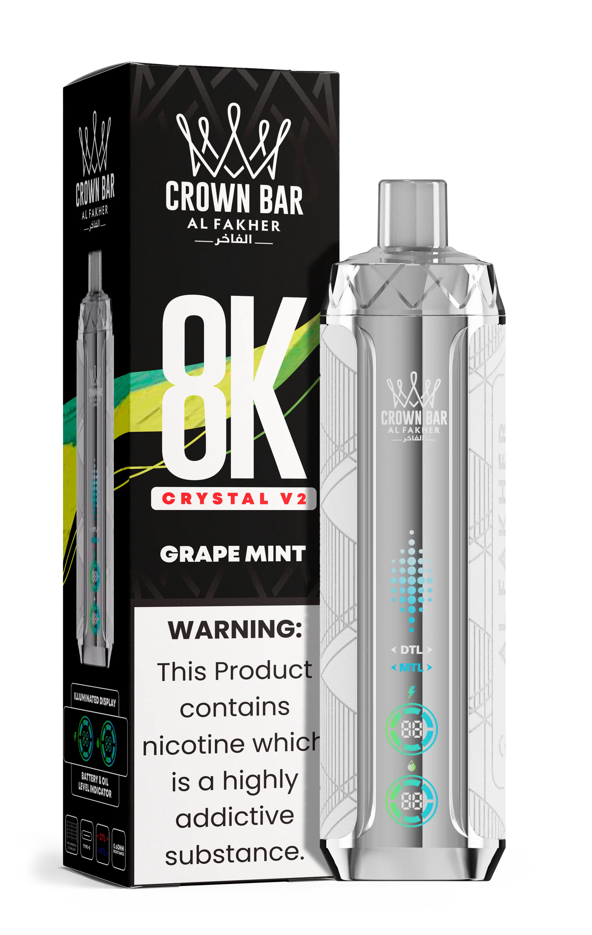 Al Fakher Crown Bar 8K Crystal V2 Grape Mint kaufen – 8000 Züge Einweg Vape | bigpuff.shop