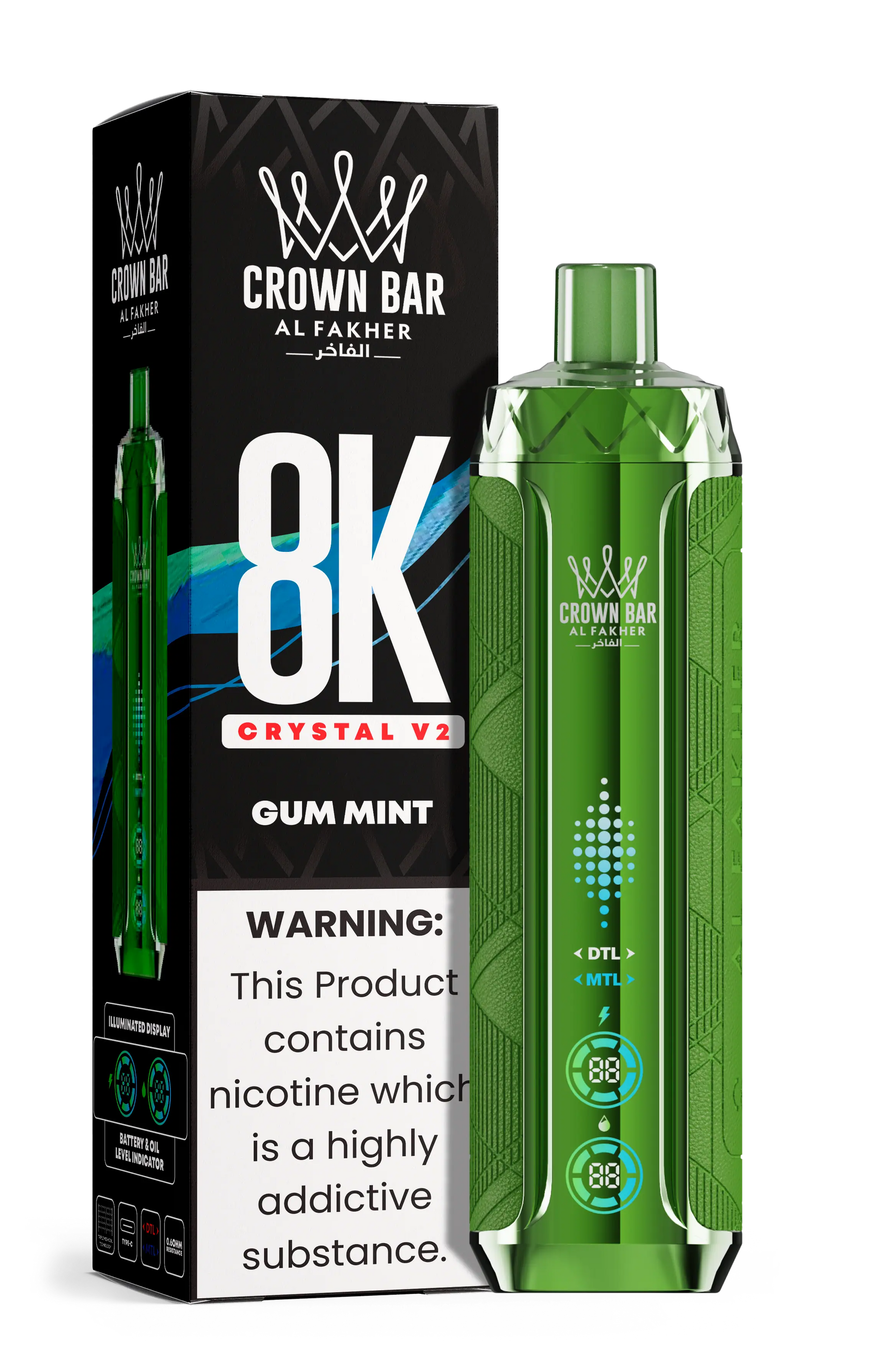 Al Fakher Crown Bar 8K Crystal V2 Gum Mint kaufen – 8000 Züge Einweg Vape | bigpuff.shop