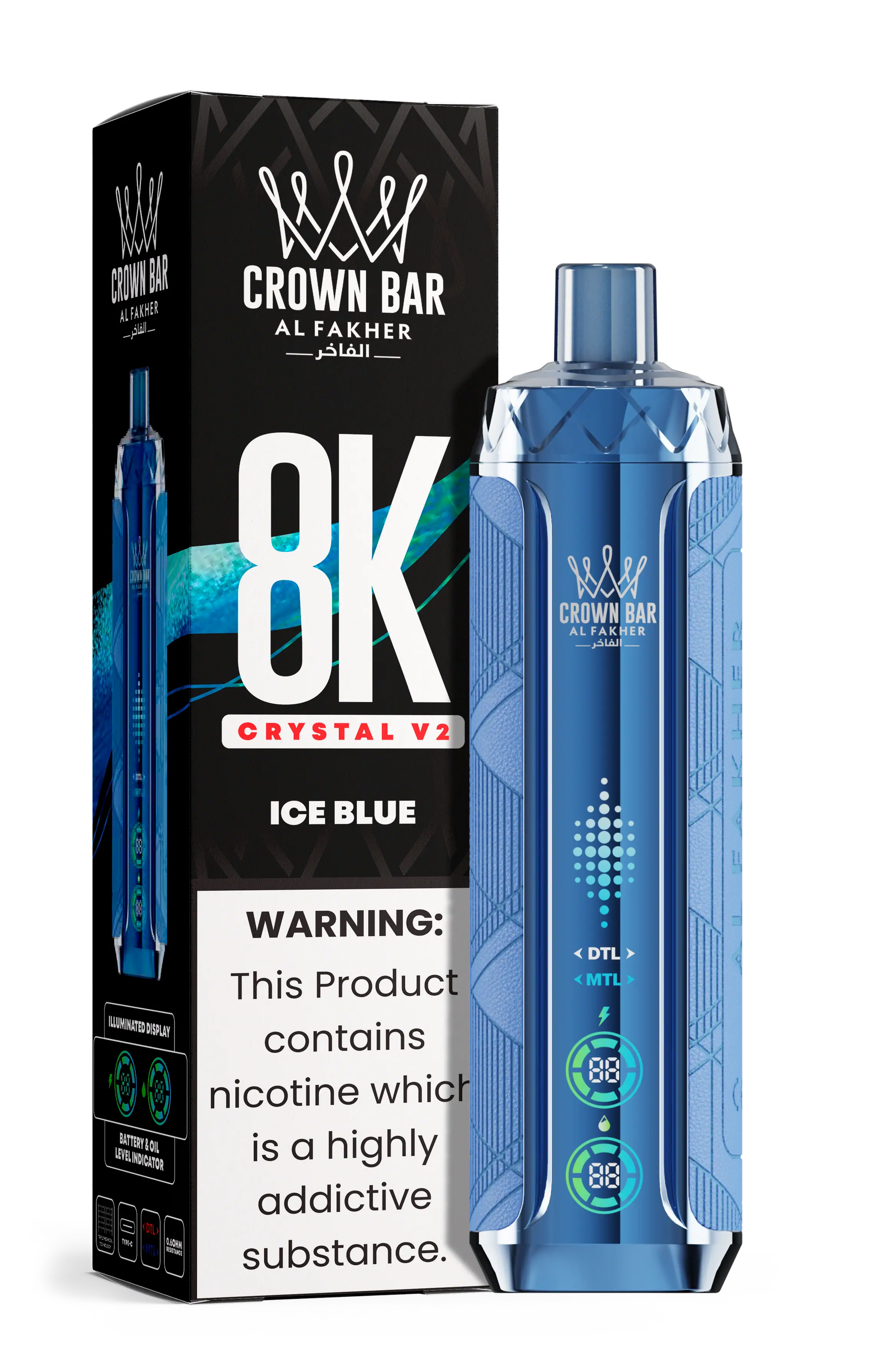 Al Fakher Crown Bar 8K Crystal V2 Ice Blue kaufen – 8000 Puffs Einweg Vape | bigpuff.shop

