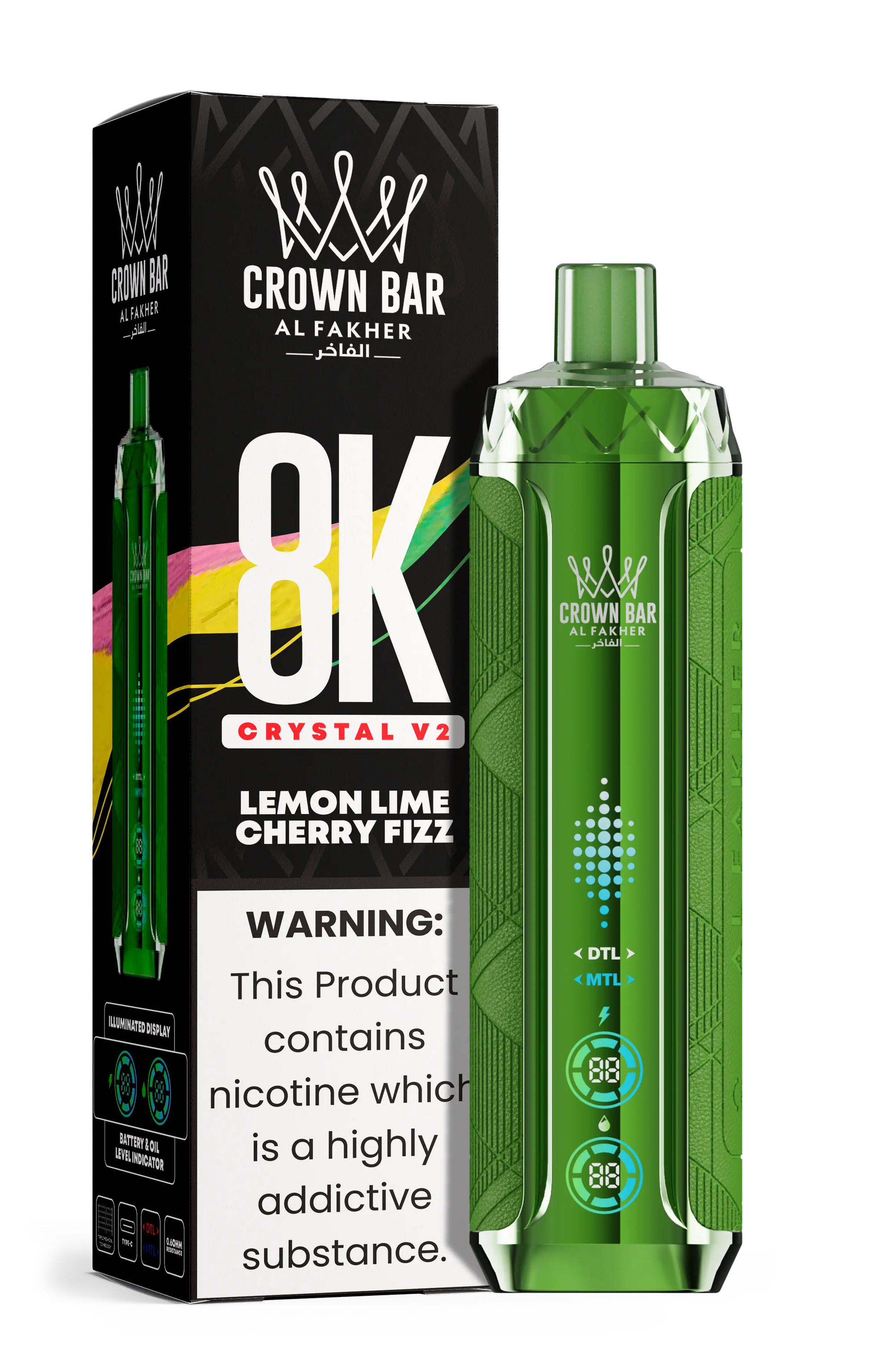 Al Fakher Crown Bar 8K Crystal V2 Lemon Lime Cherry Fizz kaufen – 8000 Züge Einweg Vape | bigpuff.shop