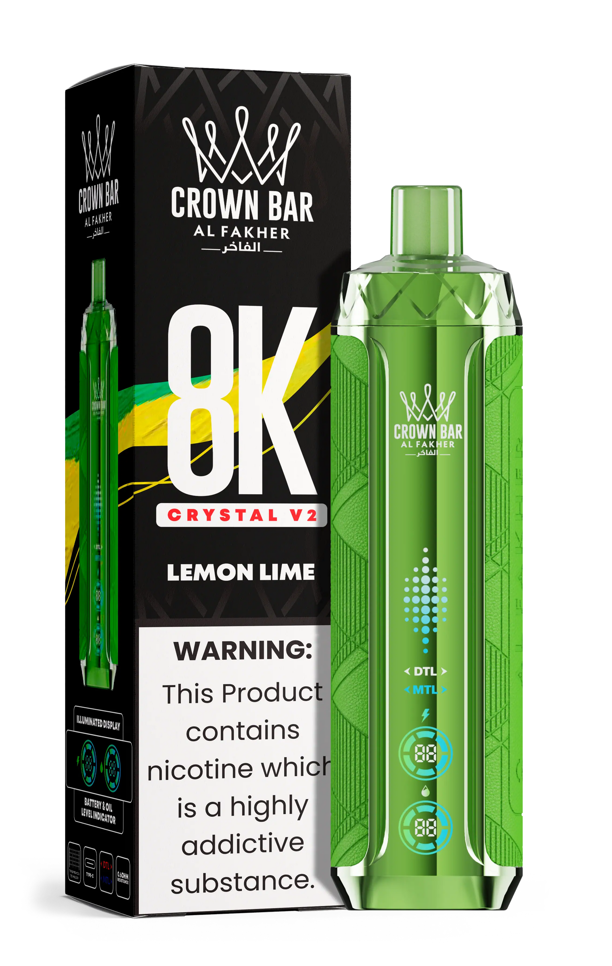 Al Fakher Crown Bar 8K Crystal V2 Lemon Lime kaufen – 8000 Puffs Einweg Vape | bigpuff.shop
