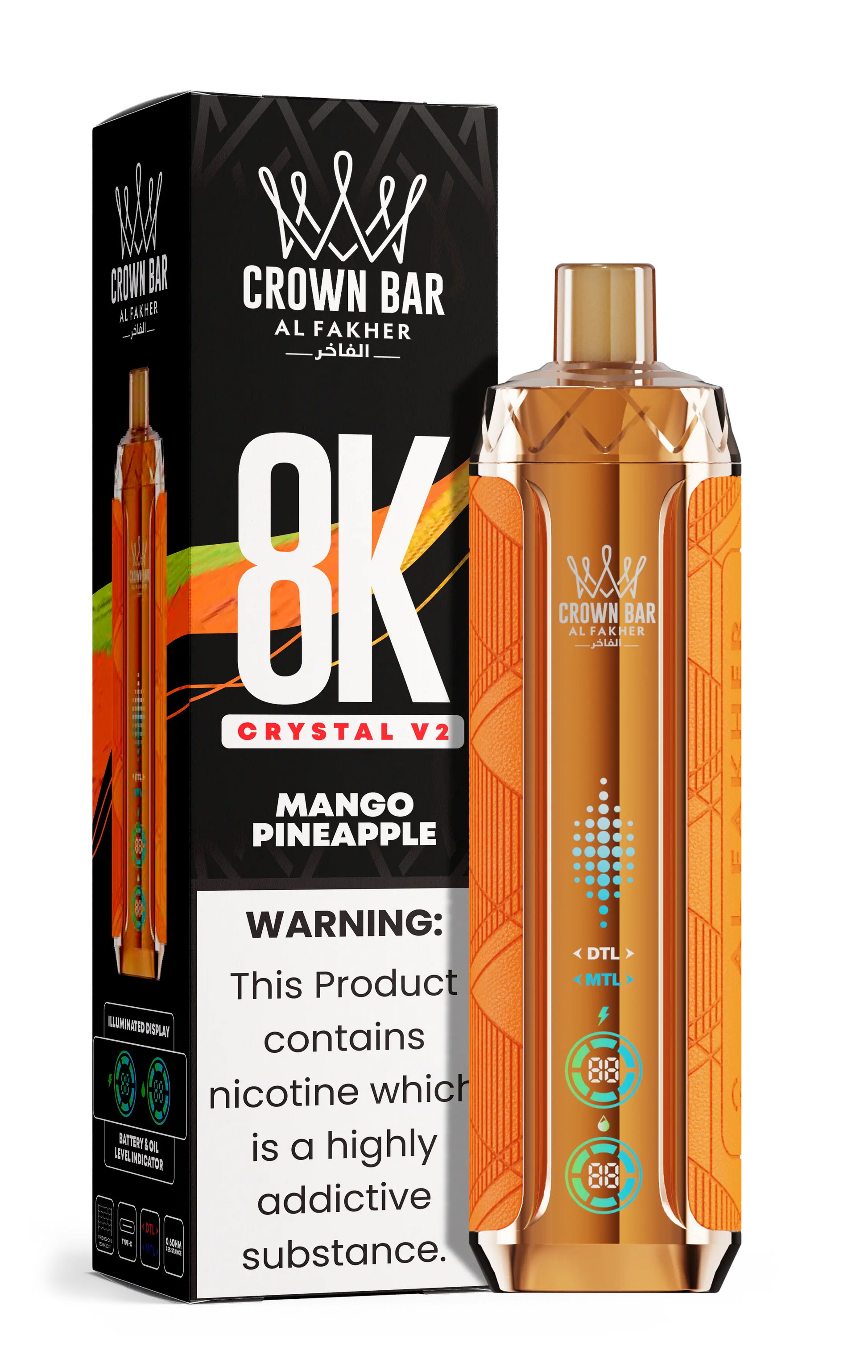 Al Fakher Crown Bar 8K Crystal V2 Mango Pineapple kaufen – 8000 Züge Einweg Vape | bigpuff.shop