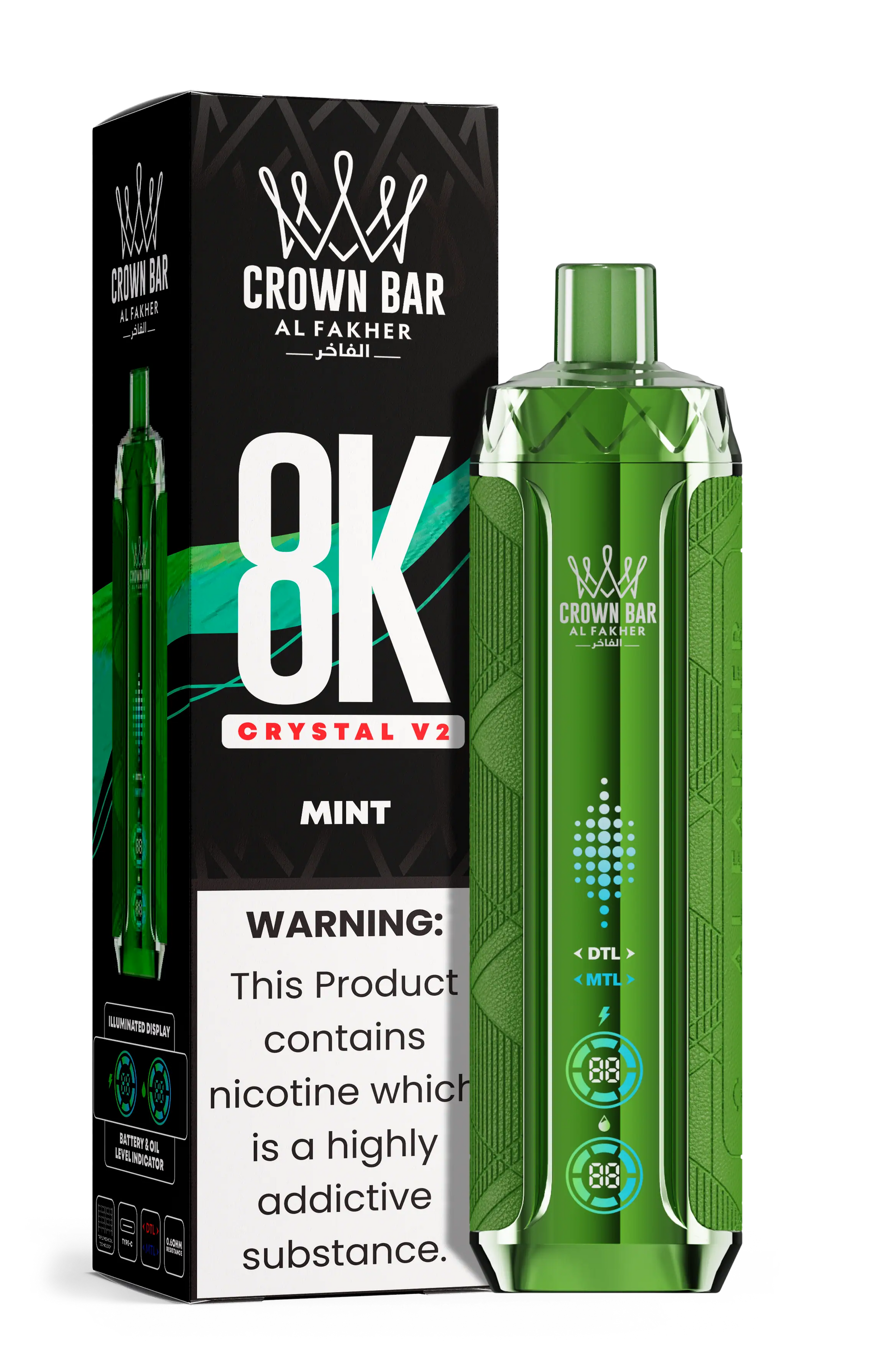 Al Fakher Crown Bar 8K Crystal V2 Mint kaufen – 8000 Züge Einweg Vape | bigpuff.shop

