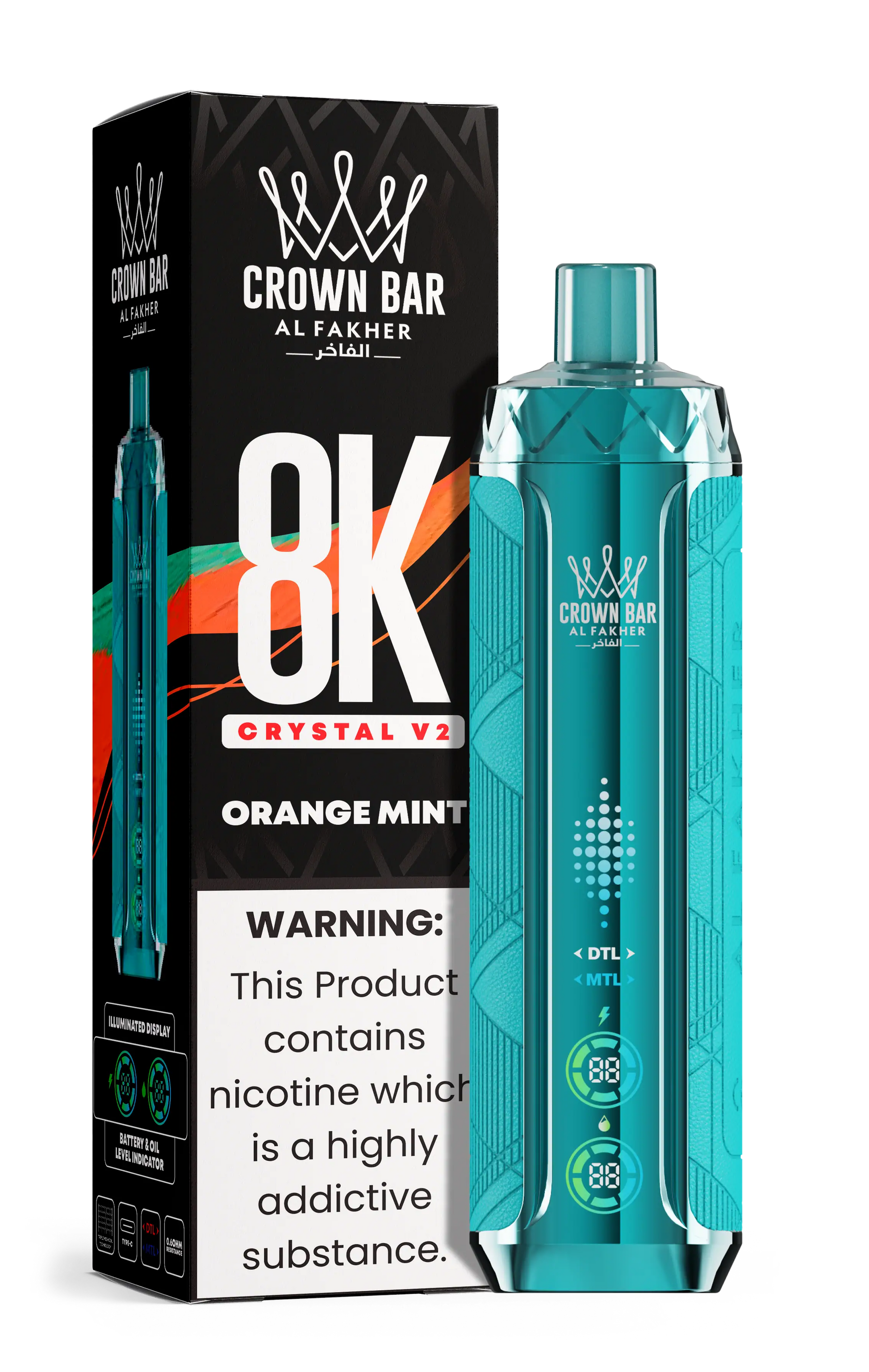 Al Fakher Crown Bar 8K Crystal V2 Orange Mint kaufen – 8000 Züge Einweg Vape | bigpuff.shop