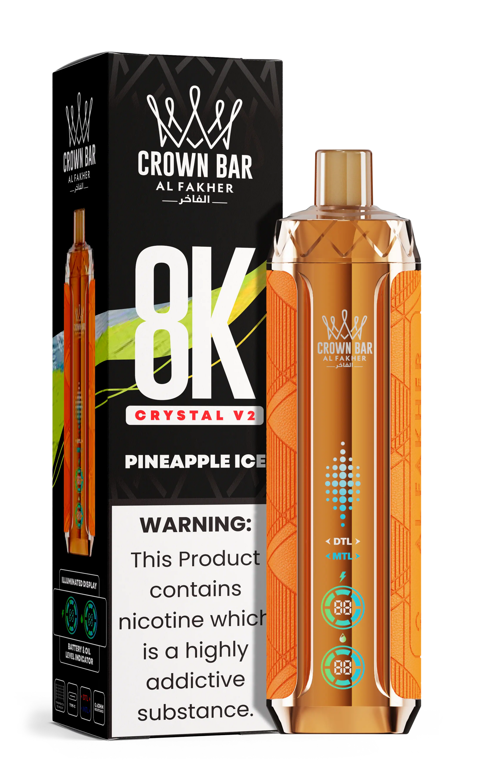 Al Fakher Crown Bar 8K Crystal V2 Pineapple Ice kaufen – 8000 Züge Einweg Vape | bigpuff.shop