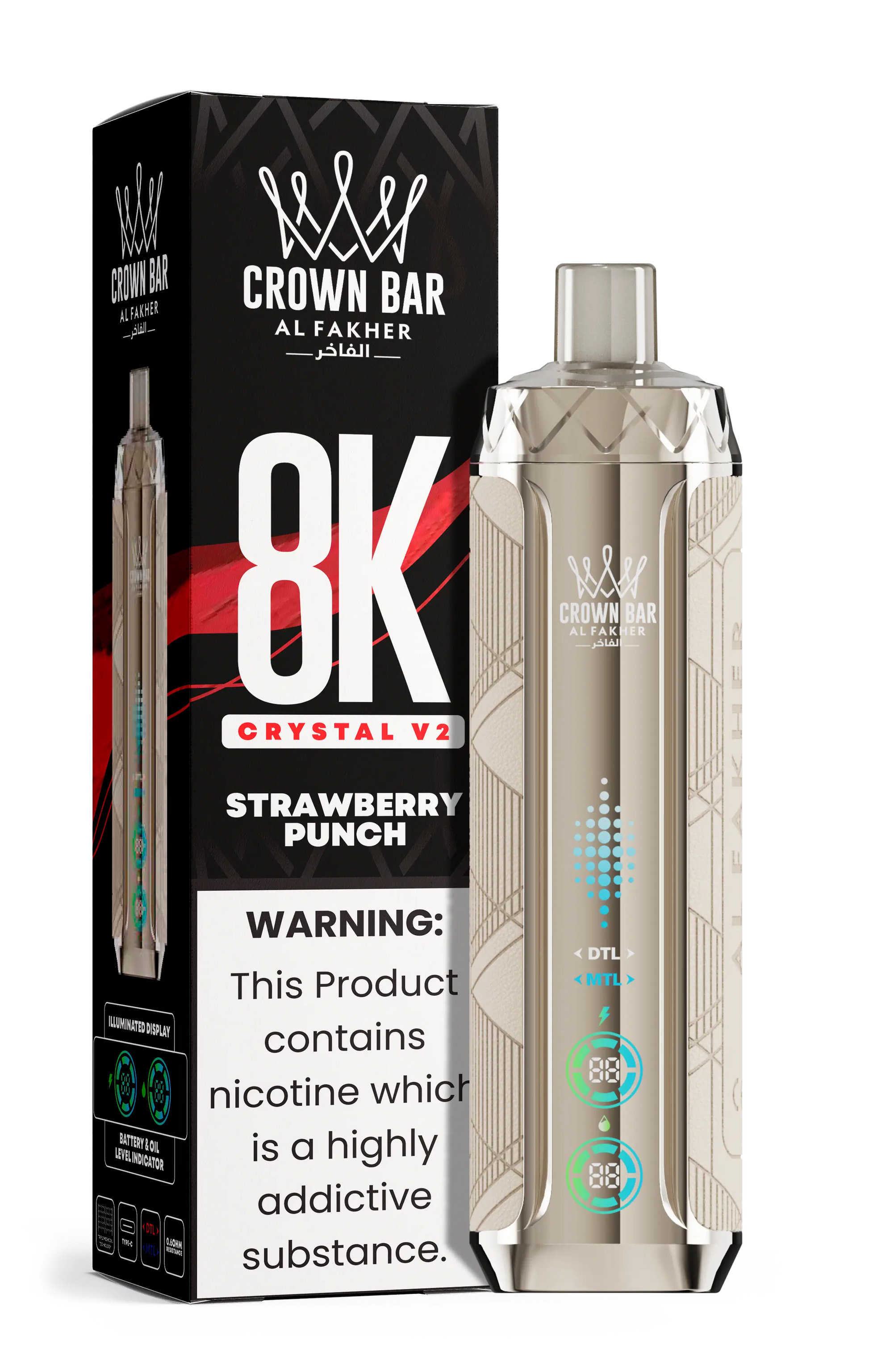Al Fakher Crown Bar 8K Crystal V2 Strawberry Punch kaufen – 8000 Züge Einweg Vape | bigpuff.shop