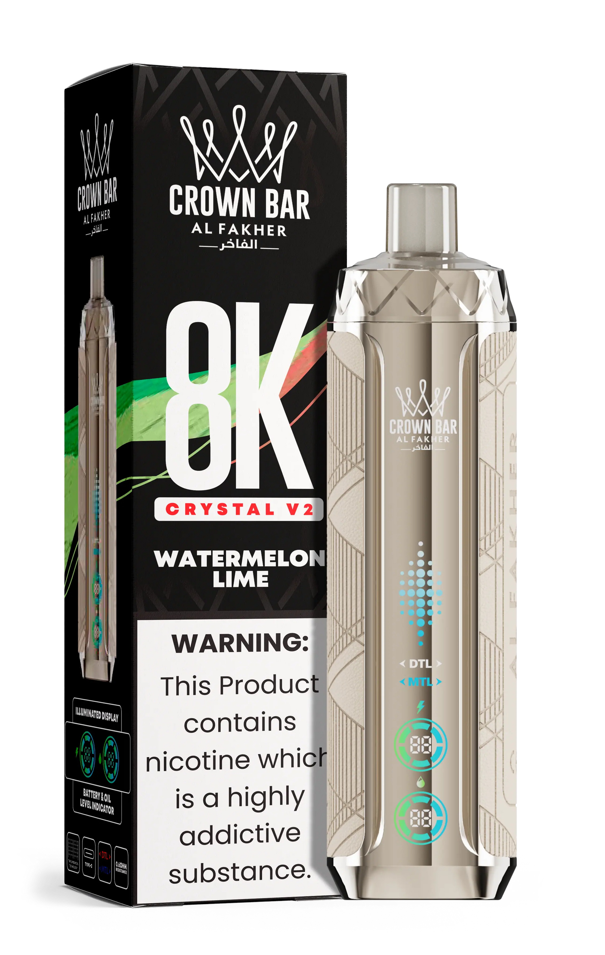 Al Fakher Crown Bar 8K Crystal V2 Watermelon Lime kaufen – 8000 Züge Einweg Vape | bigpuff.shop