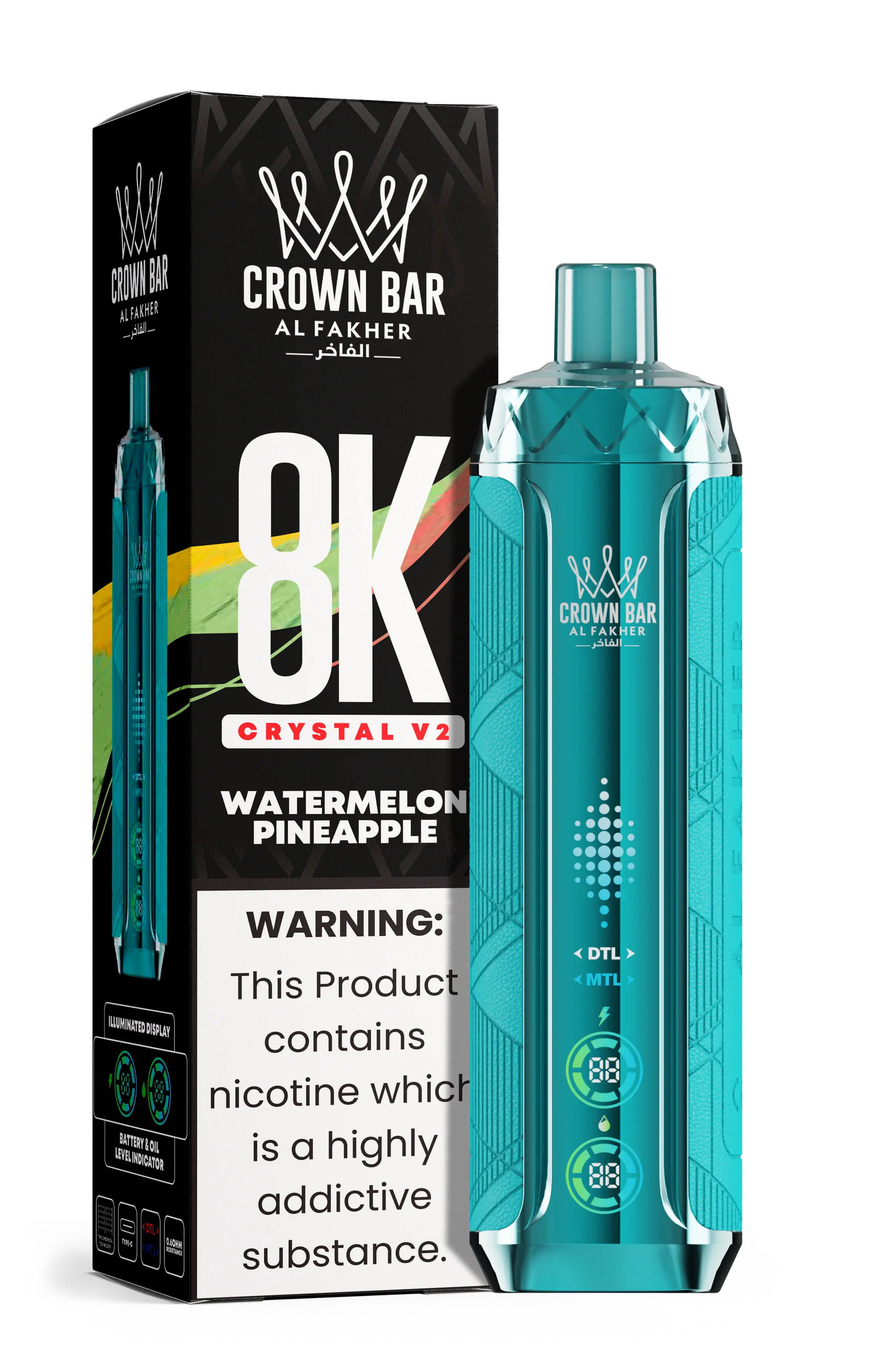 Al Fakher Crown Bar 8K Crystal V2 Watermelon Pineapple kaufen – 8000 Züge Einweg Vape | bigpuff.shop