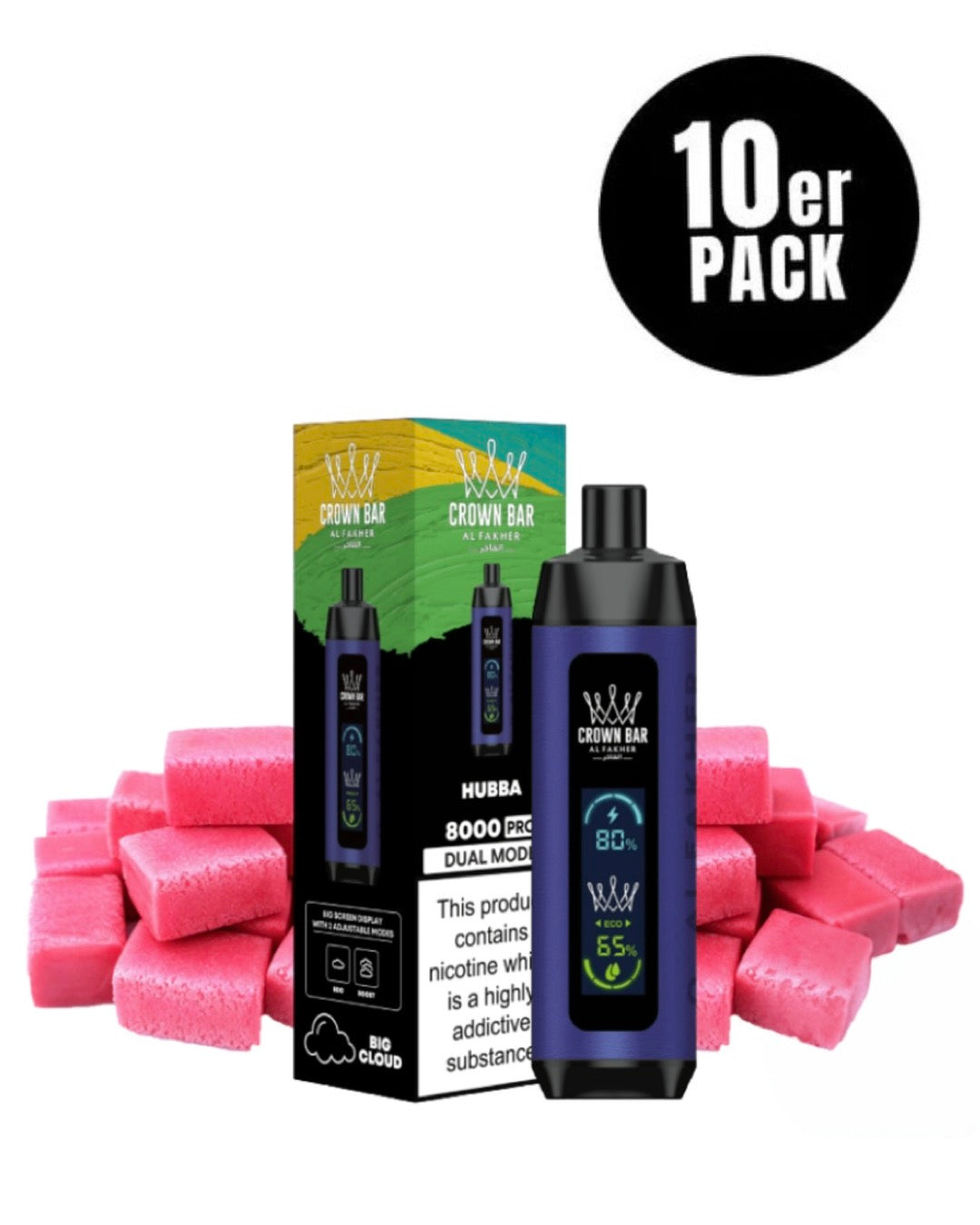 close-up view Al Fakher Crown Bar 15000 Pro Max Hubba - 10 per pack