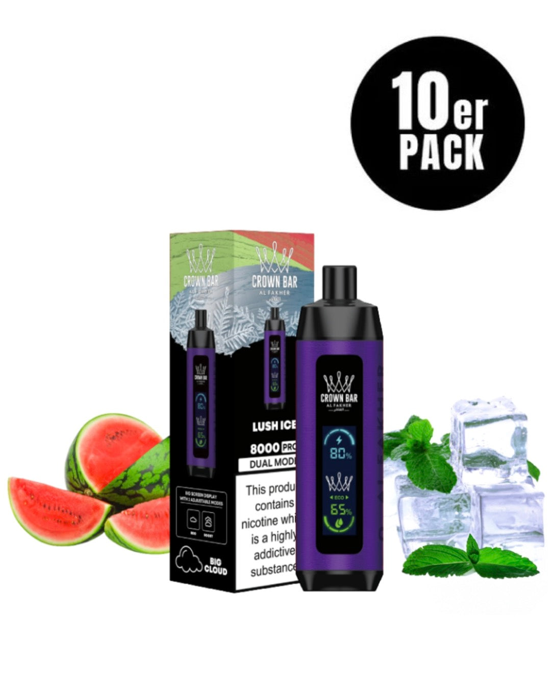 close-up view Al Fakher Crown Bar 15000 Pro Max Lush Ice - 10 per pack